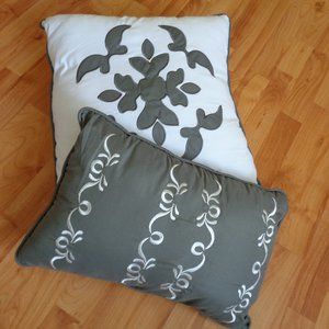 White Gray Applique Embroidered decorator pillows